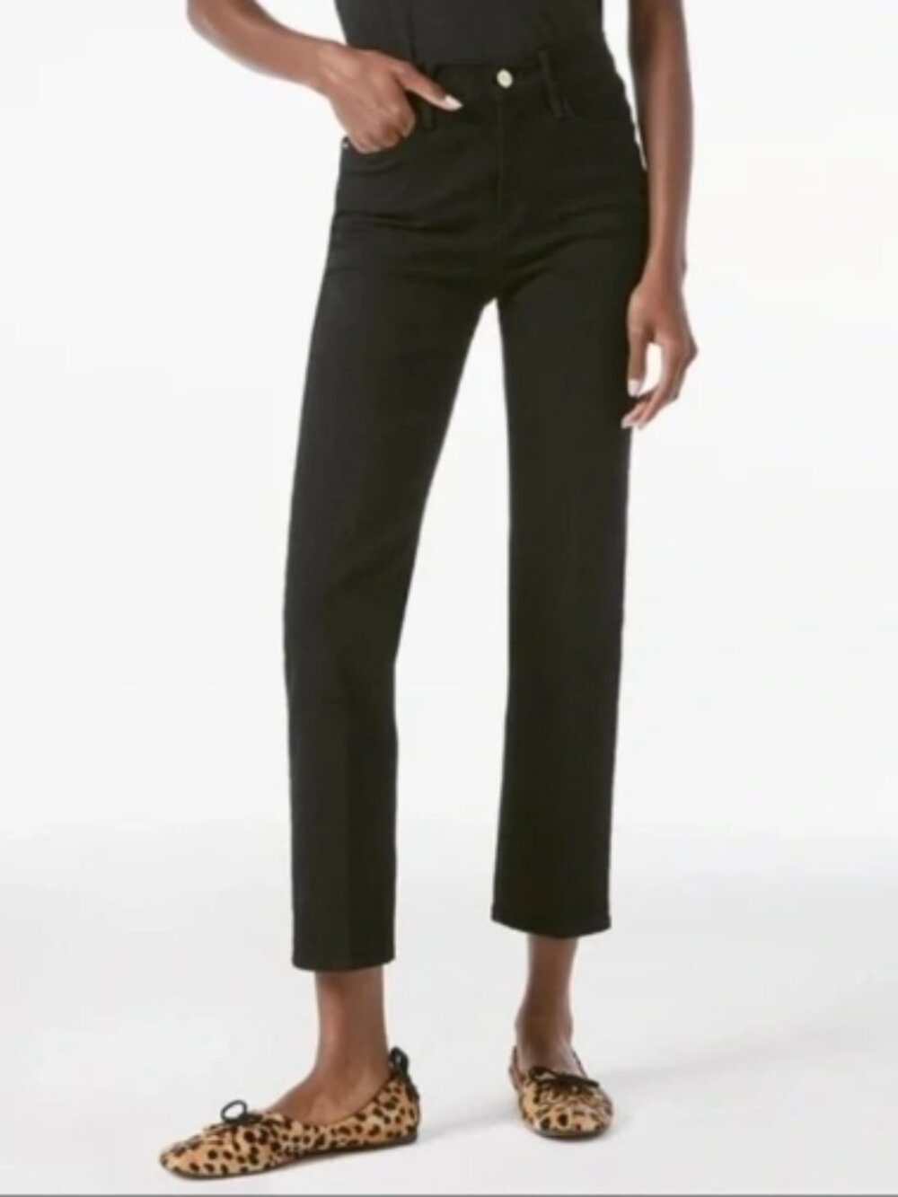 Frame Denim Le High Straight Jeans, Ankle Cropped, Black "Film Noir" - Women 29